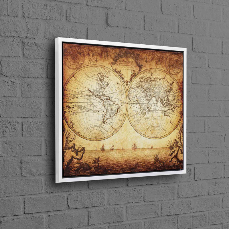 Art rétro sur toile, carte du monde rétro avec affiche ancienne carte murale, œuvre d'art pour la maison et le bureau, Blanc