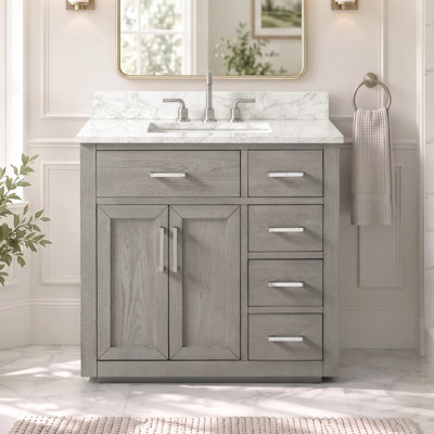 Ensemble de meuble-lavabo simple autoportant 36 po avec plateau en pierre reconstituée Ingalls