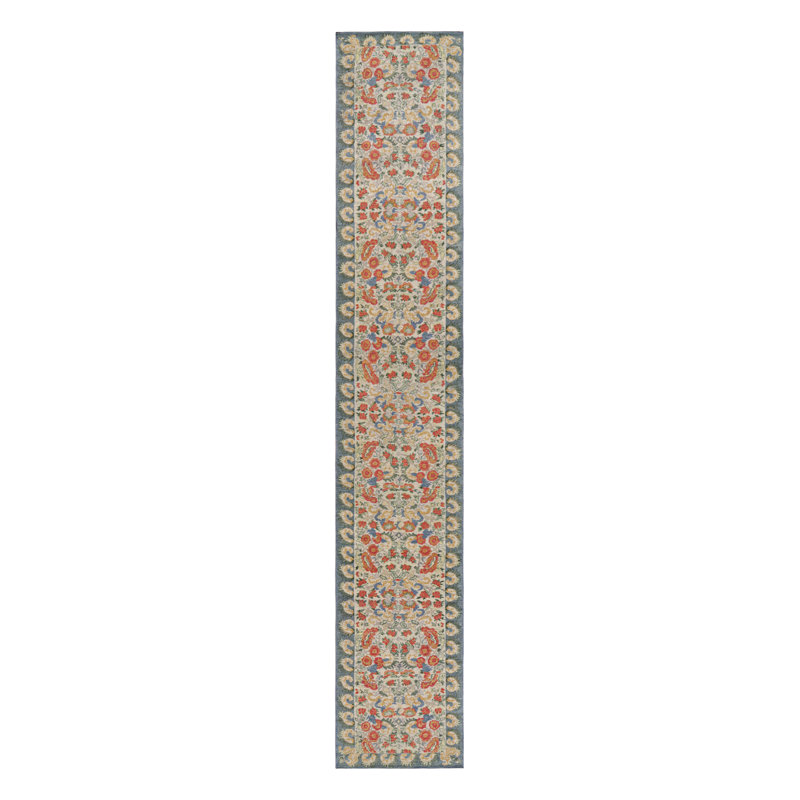 Rug & Kilim’S Classic Style Runner Rug In White With Floral Patterns, Rectangle 3'3" x 20'8"