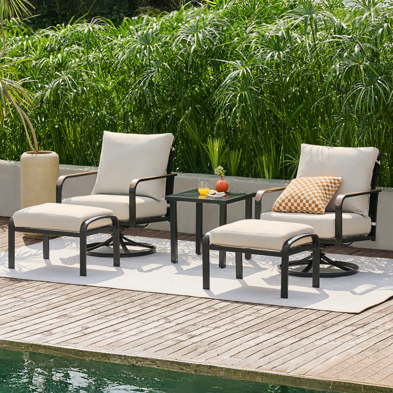 5 pièces de conversation d'extérieur avec chaises berçantes pivotantes à haut dossier et repose-pieds, Oui