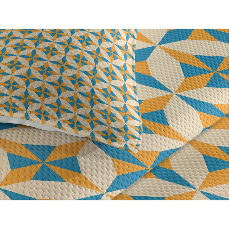 Traditional Polyester Geometric Shapes Coverlet, Queen Bedspread + 2 Shams