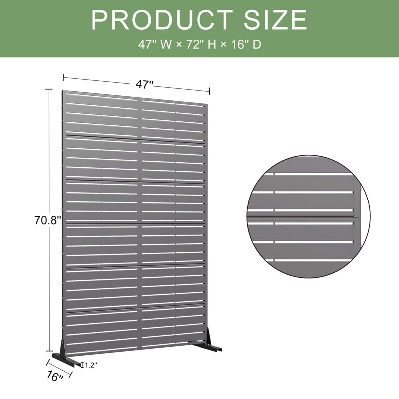 Privacy Metal Screen Fence Panel Horizontal Stripe Pattern, 72" H x 47" W, Gray
