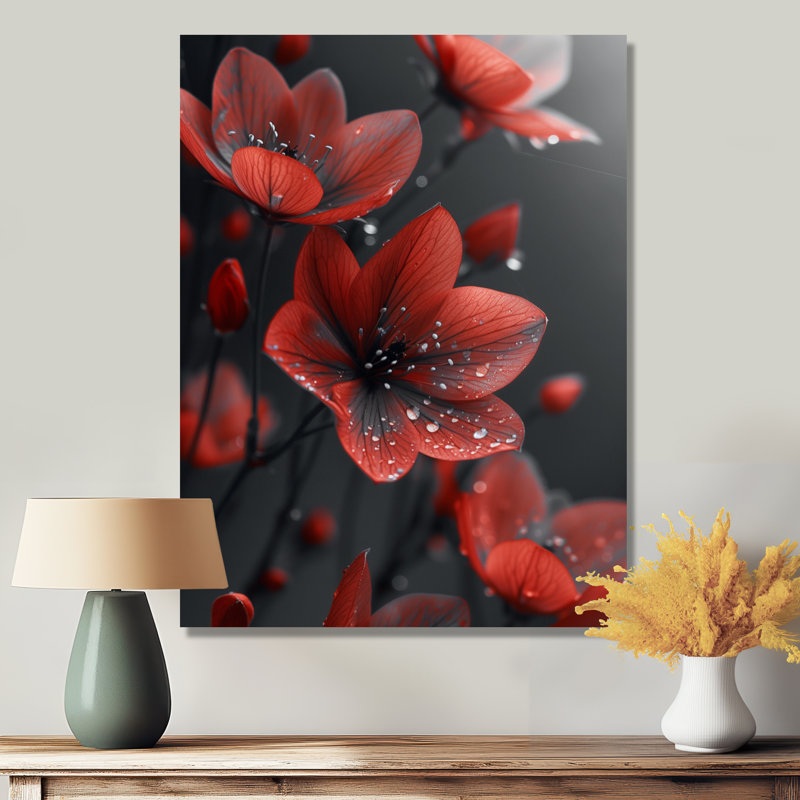 Monochromes gelés rouges et noirs fleurs d'hiver II - impression d'art mural fleurs, Toile tendue, H 20 po x l 12 po