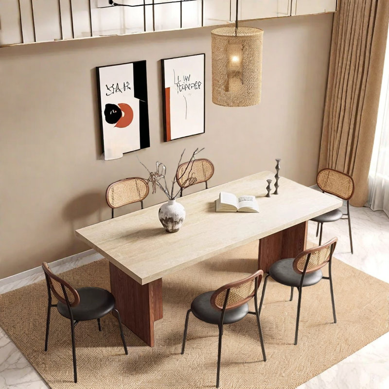 Table de salle à manger en granit de bois massif de style rétro, H 29,5 po x L 59,1 po x l 31,4 po