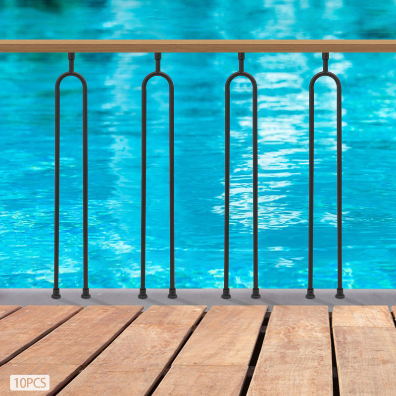 U-Shaped Stair Balusters With Adjustable Top Bracket, Black