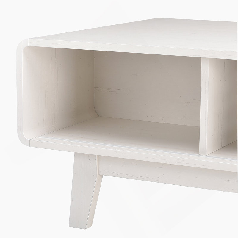 Table basse, tables de salon, table moderne avec rangement, table basse Mid Century, Blanc