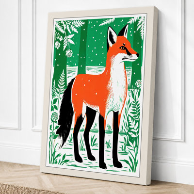 Winter Fox In Green Botanical - Print