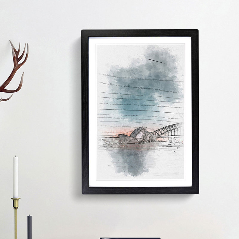 Sydney Opera House in Australia Abstract - Picture Frame Painting Print, 33cm H x 24cm W x 2cm D, Black Framed