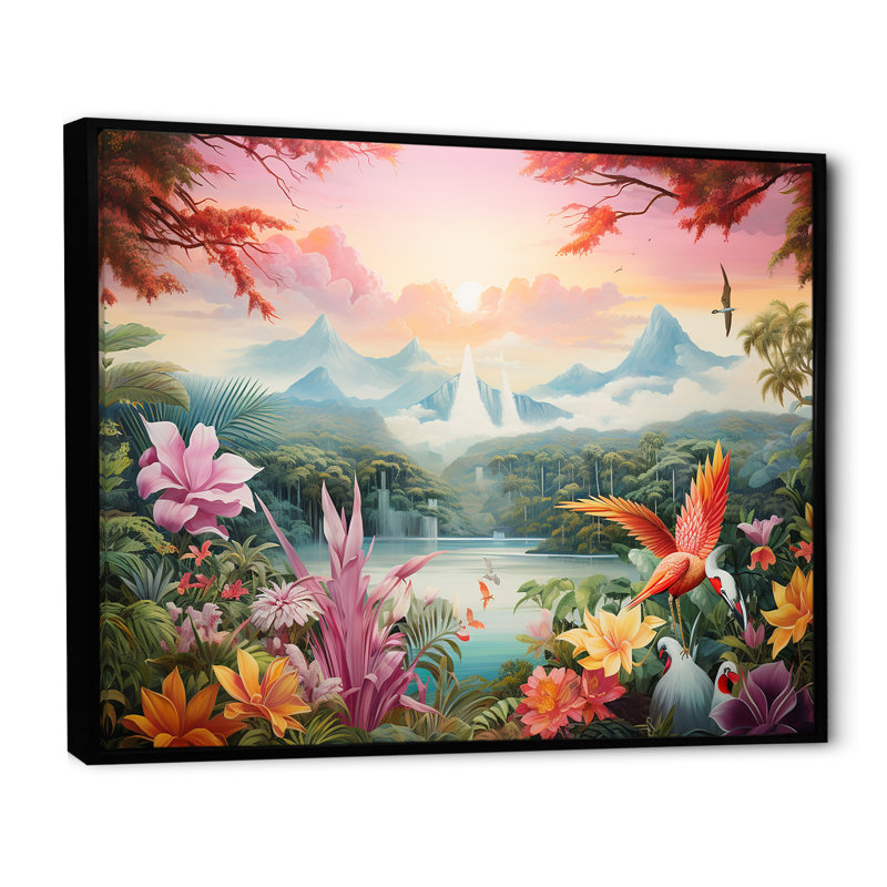 Décoration d'oiseaux de paradis devant le lac - Décoration murale oiseaux de paradis, H 12 po x l 20 po x P 1 po