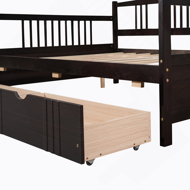 Daybed Wood Bed with Two Drawers, Espresso