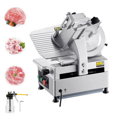 Meat Slicer, 25.01 x 22.84 x 32.09 in, Carbon Steel, 1 Piece, Electric, Black, 12 in Blade with 180W + 370W Dual Motors