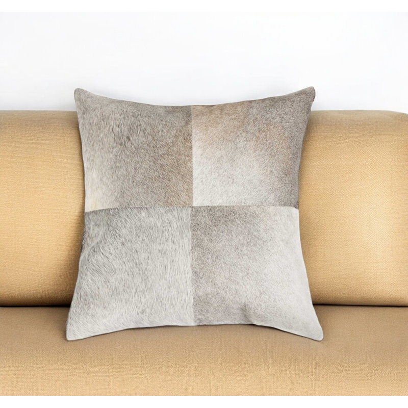 18" Cowhide Throw Pillow, Grey