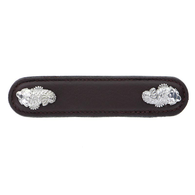 Pollino Bar Pull, 4", Polished Silver/Brown