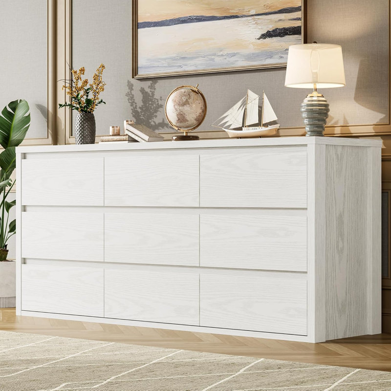 Commode 9 tiroirs pour la chambre à coucher, large commode en bois moderne, grand rangement en bois pour le salon, le couloir et le vestibule