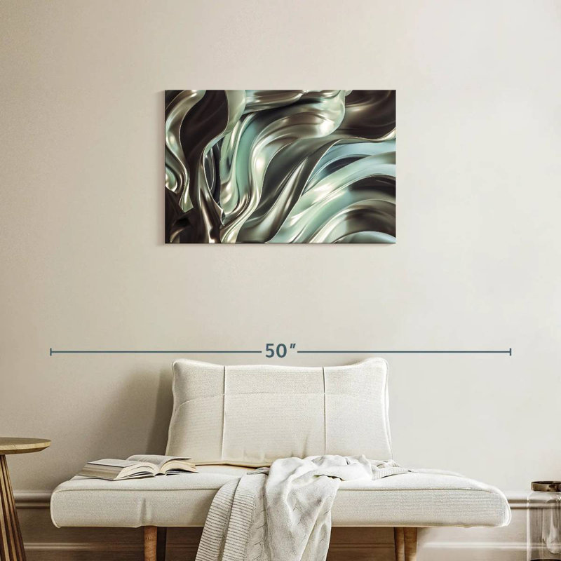 Avery Glossy Silver Fabric Abstract, 20" H x 30" W