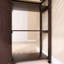 Lit mezzanine simple à structure en bois avec tiroirs de rangement, bureau et escalier-184057419