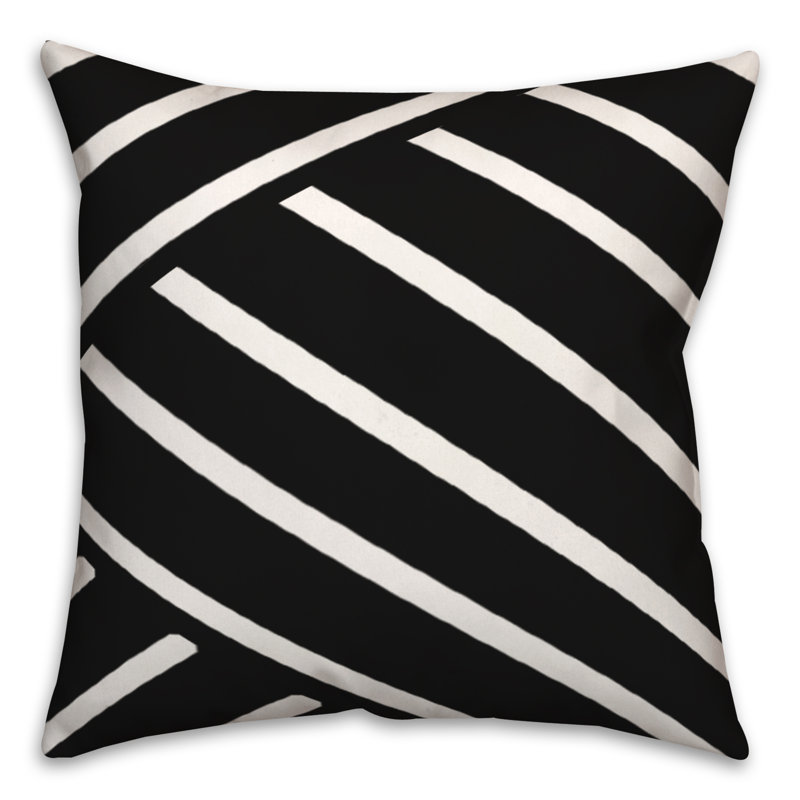 Striped Outdoor Reversible Throw Pillow, 18"H x 18"W, Noir