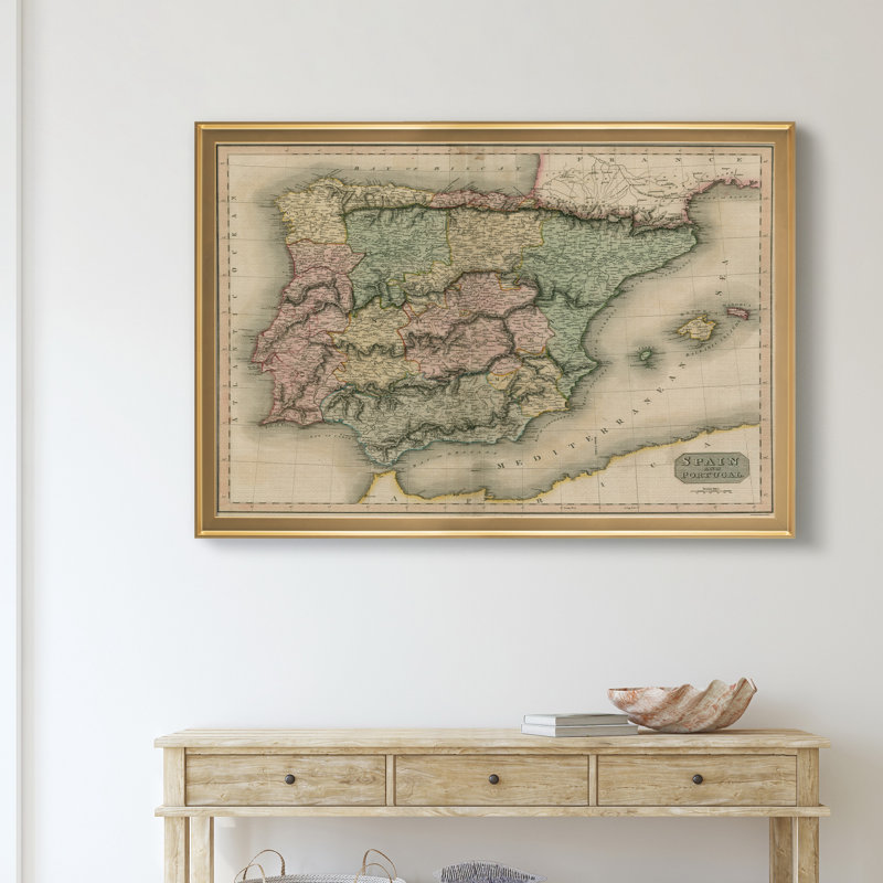Carte d'Espagne vintage - Carte du monde vintage, encadrée sous verre acrylique, décoration murale pour bureau ou bibliothèque
