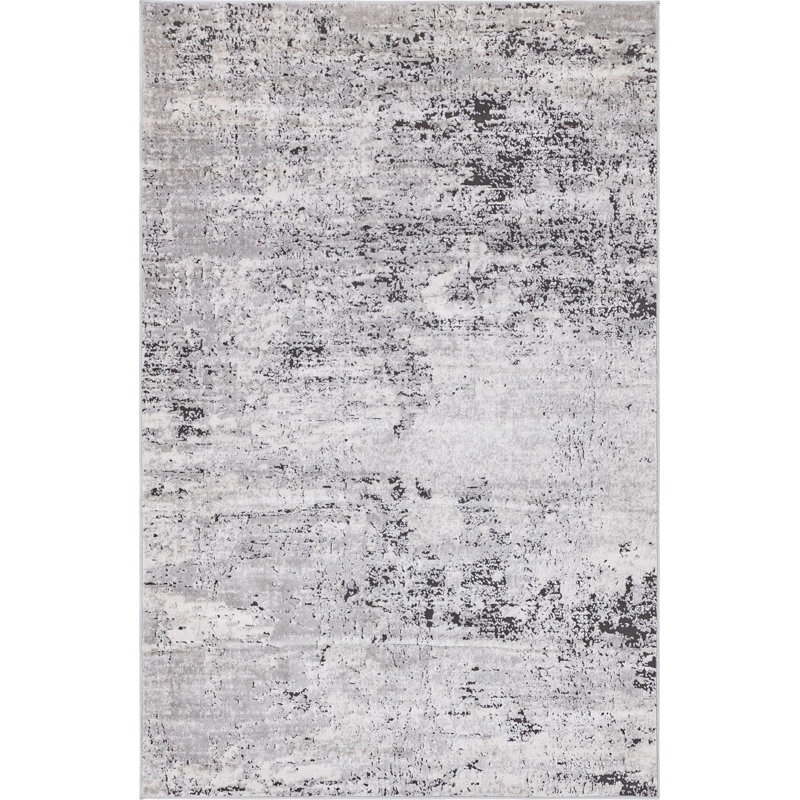 Tapis gris / noir en polypropylène tissé à la machine, Rectangle de 5 pi x 8 pi