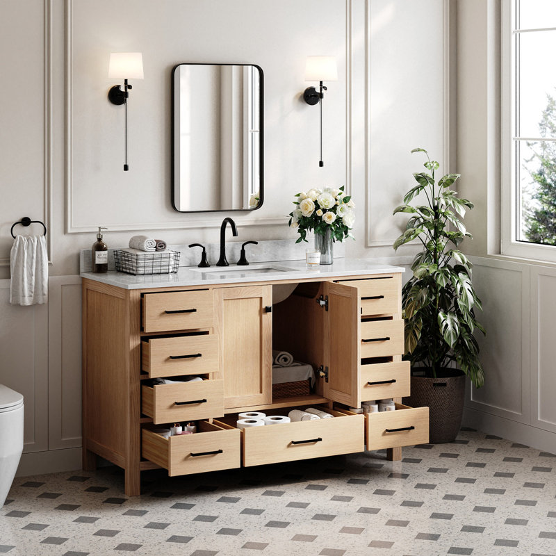 Ensemble de meuble-lavabo simple Flynt, Forme rectangulaire, Chêne / noir mat, L 55 po