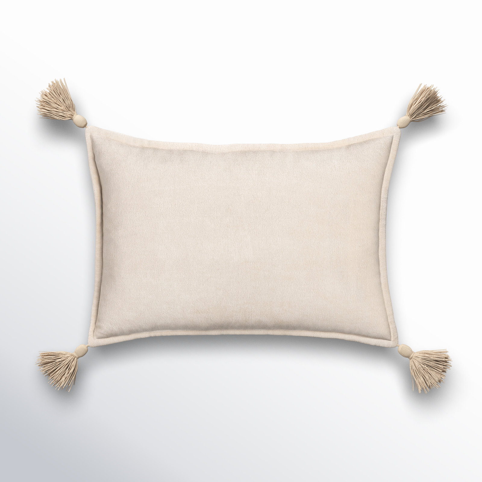 Norwin Tassels Cotton Lumbar Throw Pillow, Beige, Down Fill