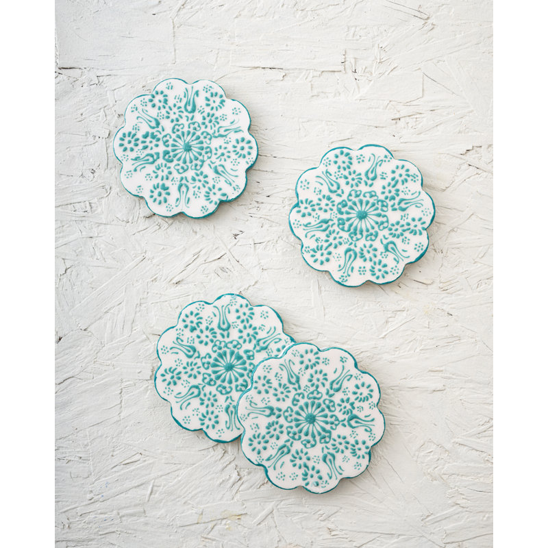 Hand Painted Ceramic Ceramic Coaster, White