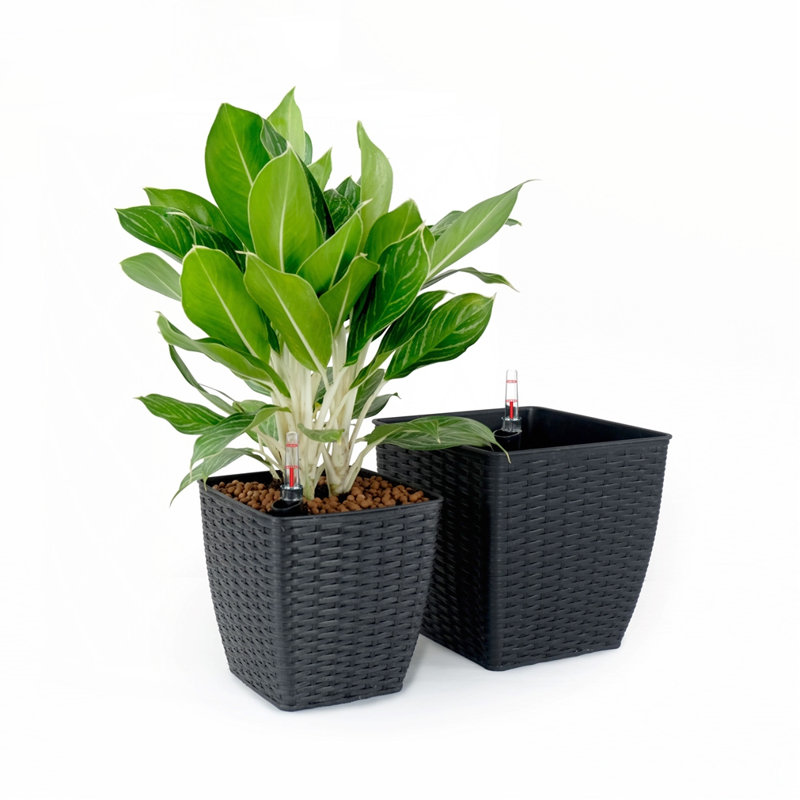 Paquet de 2 pots de fleurs à arrosage automatique, Gris foncé