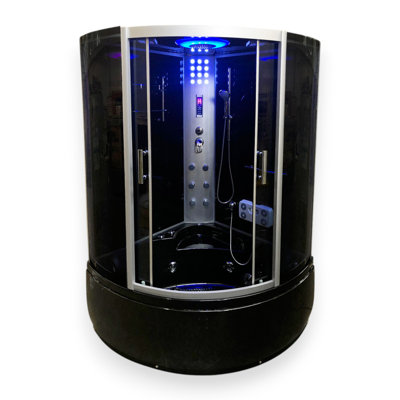 VIENNA 51" x 51" Corner Whirlpool Shower Tub Combo with Dual Pump, Heater, Chromotherapy & Tempered Glass Enclosure
