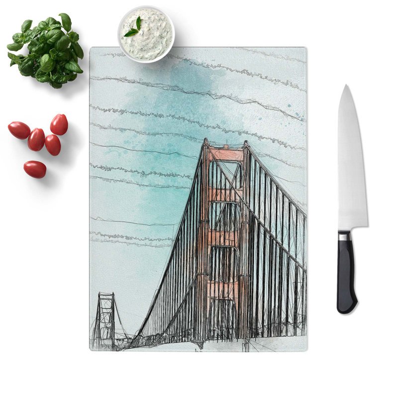 Tempered Glass The Golden Gate Bridge Abstract Art Chopping Board, 20 cm W x 28.5 cm L