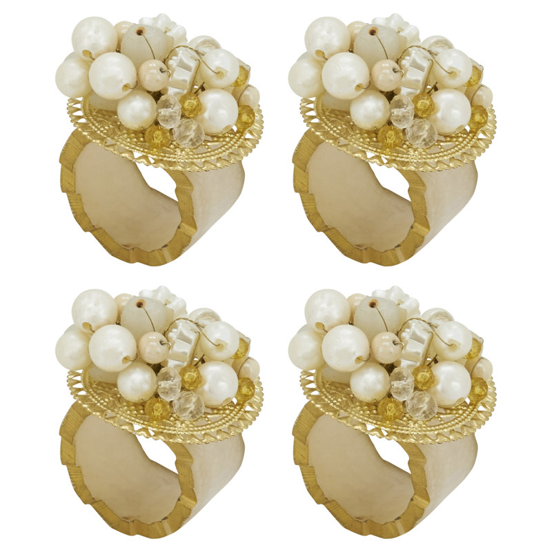 Beaded Radiance Off-White Iron Napkin Rings, Set of 4