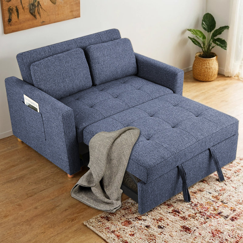 Meit 49"W Convertible Sleeper Sofa 3-In-1, Blue Linen