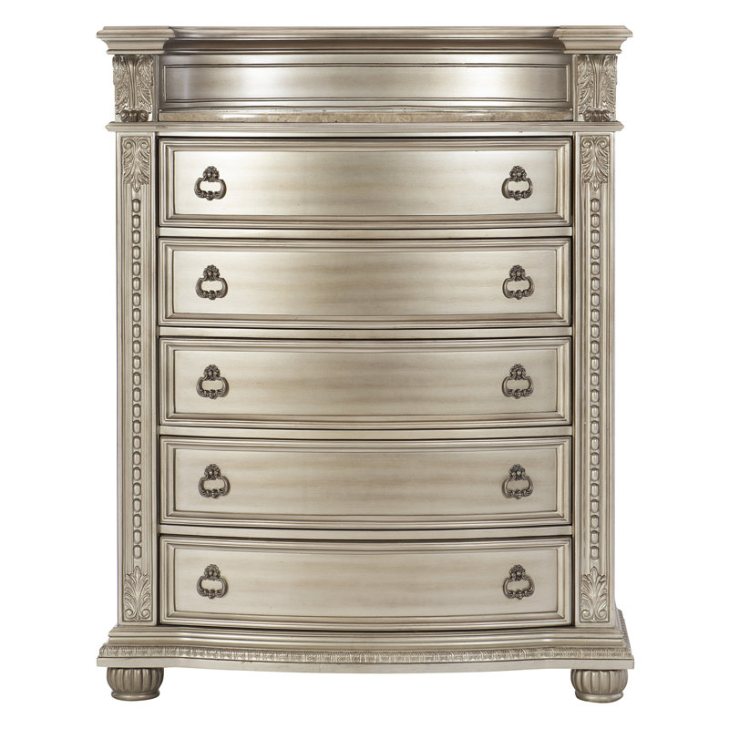 Meuble de rangement de luxe à finition argentée 1 pièce avec 5 tiroirs en marbre véritable de style européen