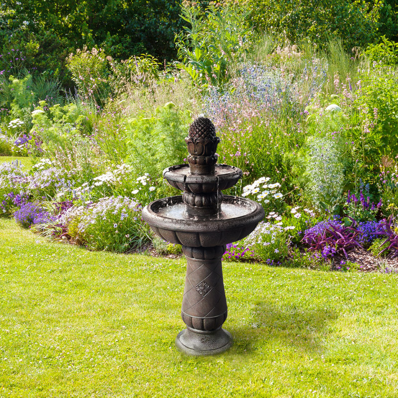 Webbe 2-Tier Outdoor Birdbath Freestanding Water Fountain with Adjustable Pump, Stone-Look Finish & Weather-Resistant Polyresin