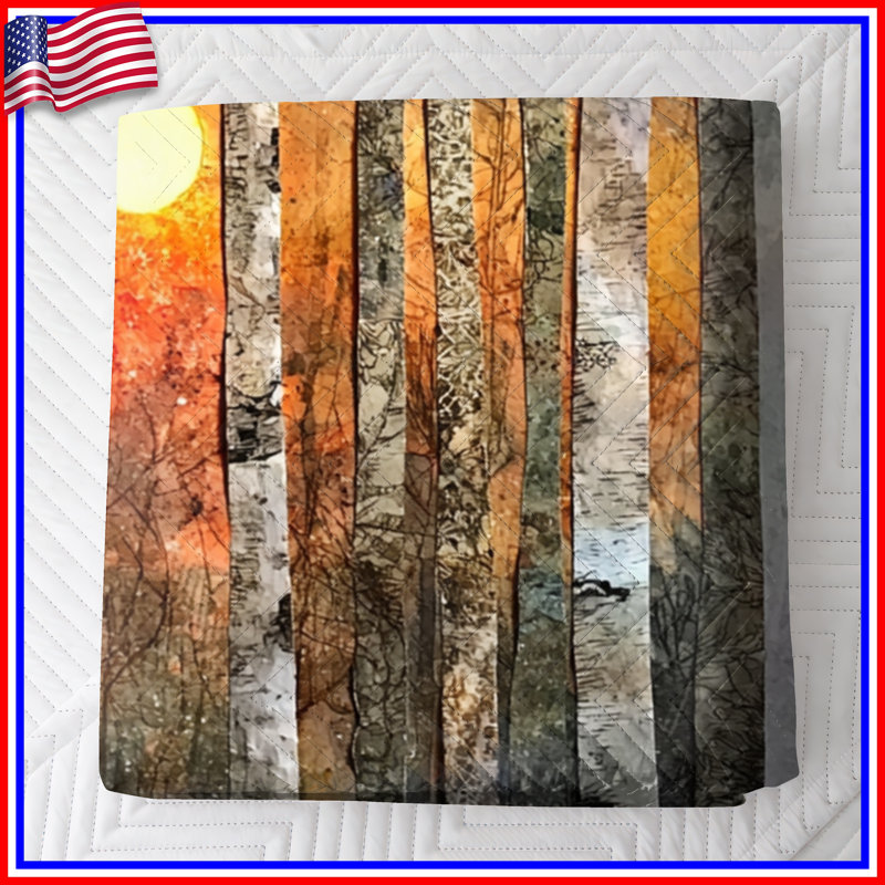 Birch Trees Sunset Bedding Sunset Bedspread Nature, Queen