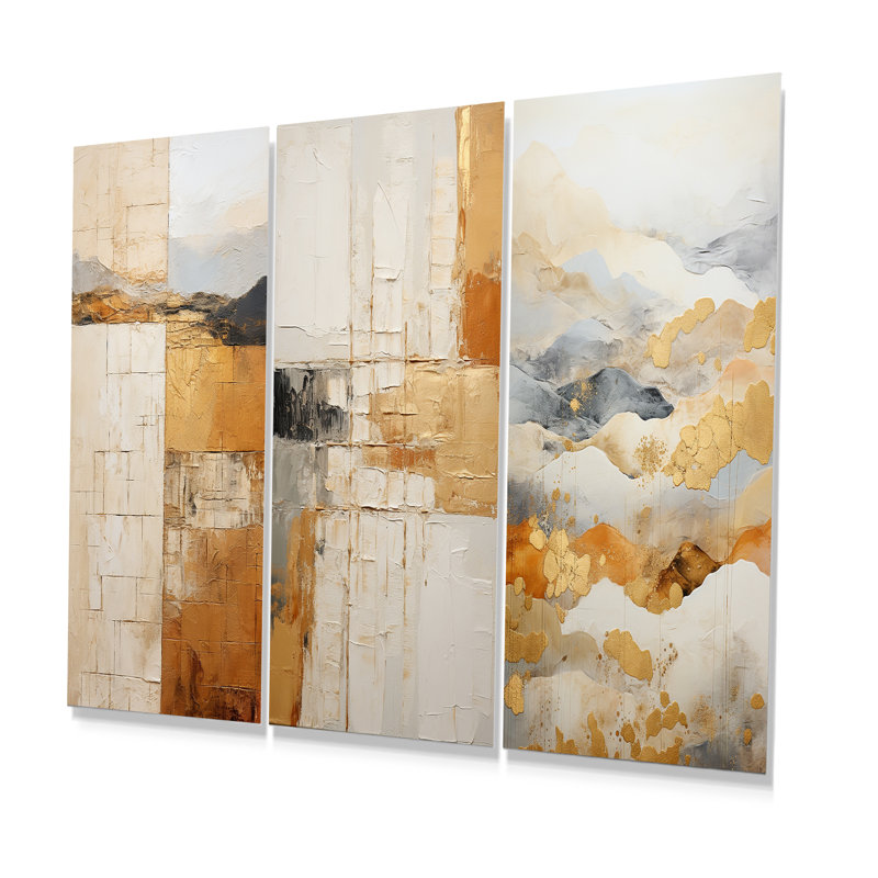 Ensemble de 3 décorations murales en métal beige et doré Minimal Expression, H 32 po x l 48 po