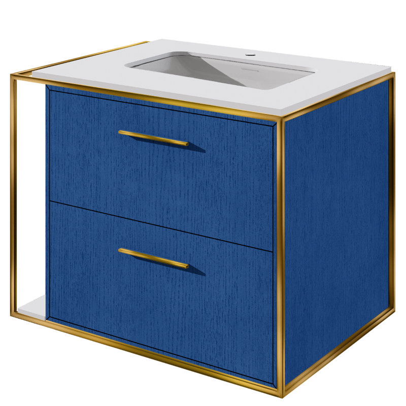 Linea Single Vanity, Brass, 8" Widespread, Horizon Blue