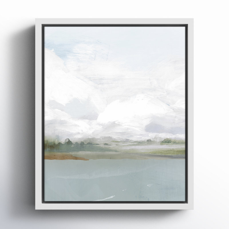 All Shore Watercolor Canvas Painting Print with Wood Floater Frame , 11.5" H x 9.5" W, White