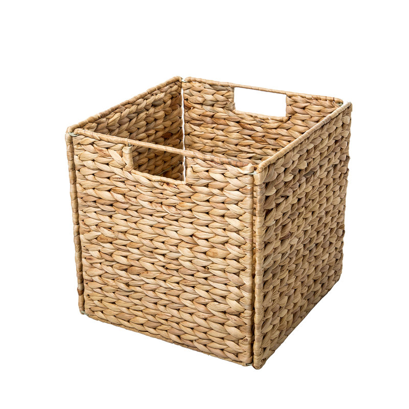 Panier de rangement pliable en jacinthe avec cadre en fil de fer