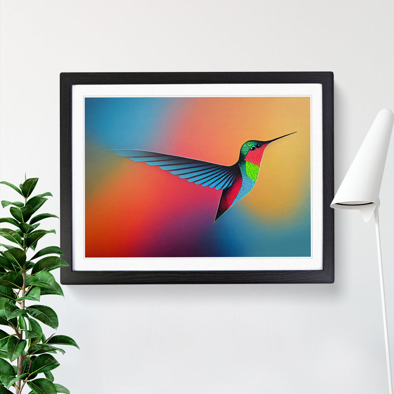 Lush Hummingbird - Single Picture Frame Painting, Black, 46cm H x 64cm W x 2cm D