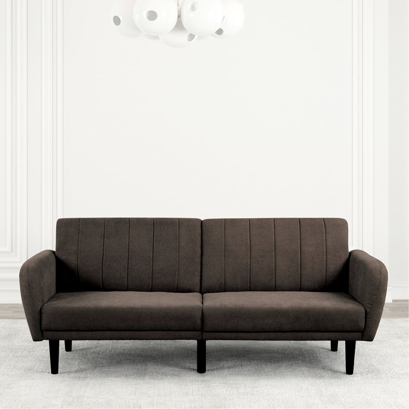 Contemporary 2 - Seat Convertible In Brown, With Fabric, Foam Seats, And Iron Back Support Brown Channeled Back, Cushions, C Charging
