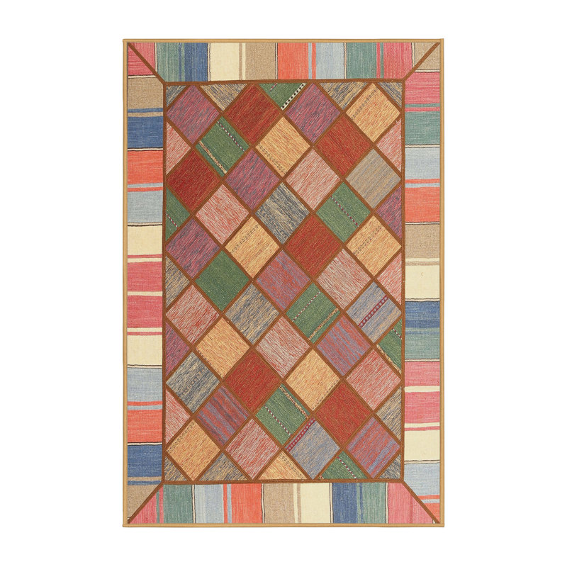 Tapis géométrique brun clair / bleu / brun, Rectangle 5 pi x 8 pi