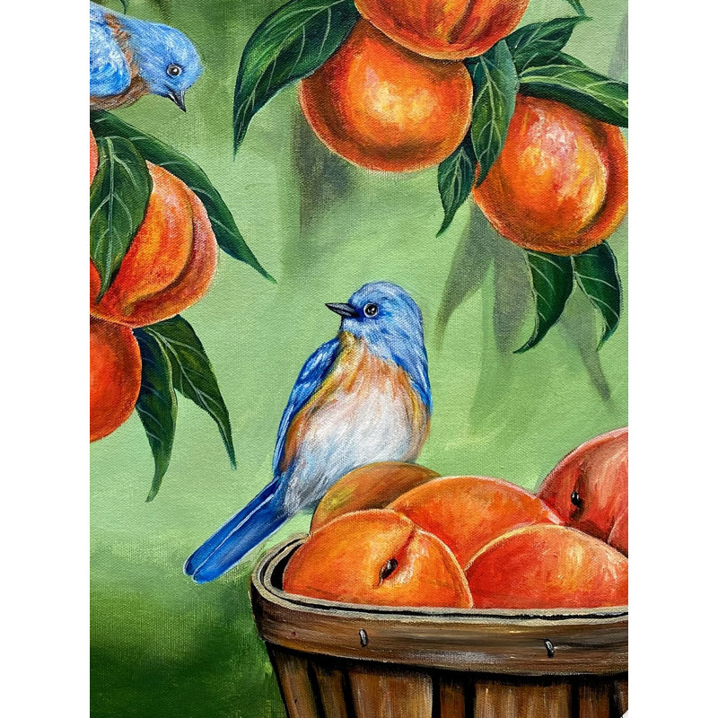 Fruits et oiseaux | Acrylique sur toile | Avec cadre | Par Jashanpreet Kaur