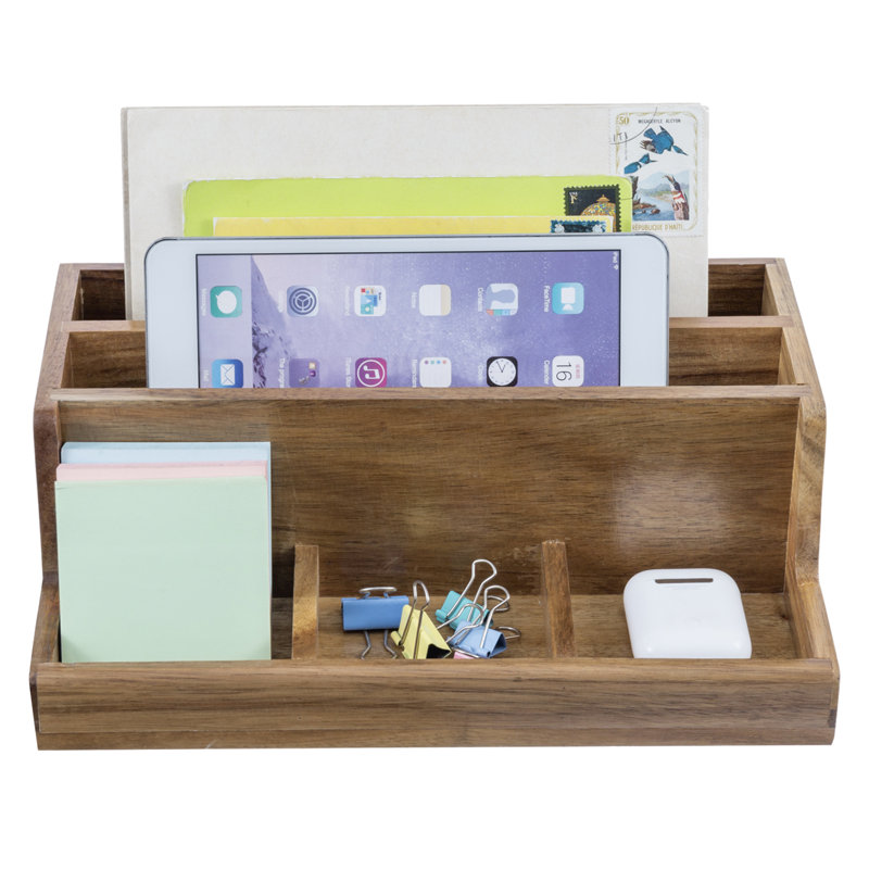 Organisateur de fournitures de bureau en acacia