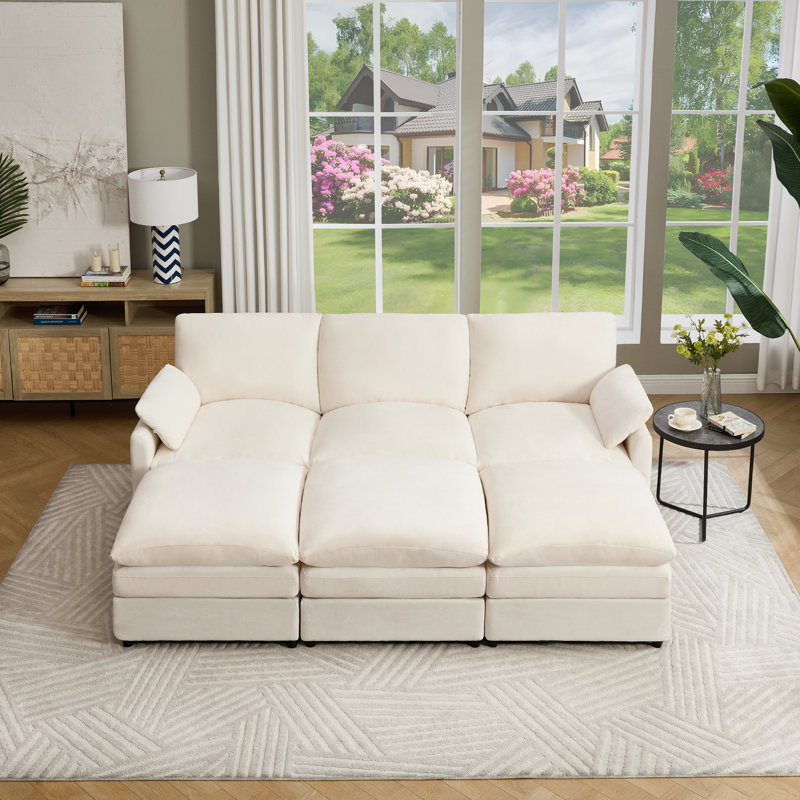 Ensemble de salon rembourré 4 pièces avec repose-pieds Drago, Beige