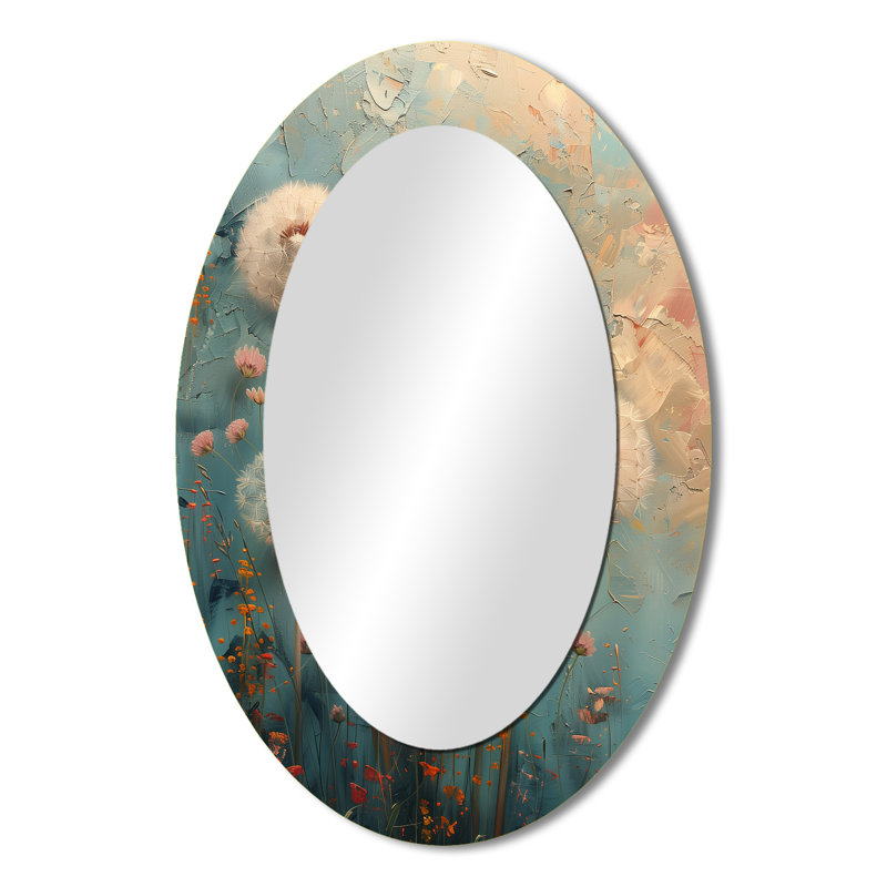 Art Nouveau White Dandelion Collage II - Modern Oval Wall Mirror, 36 po x 24 po