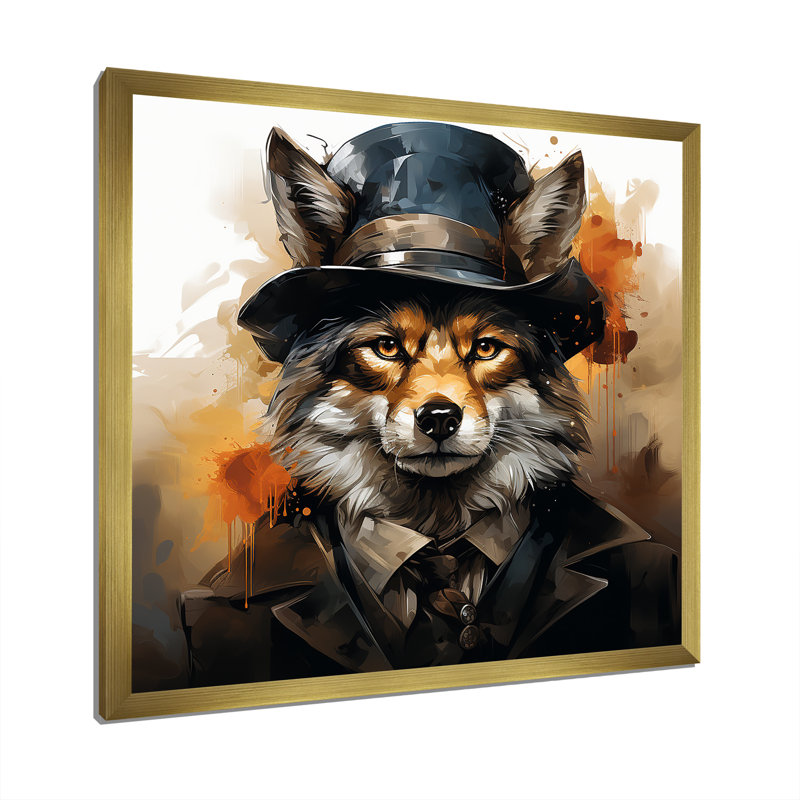 «Trenchcoat» noir loup mystère III - loup, art mural, Cadre doré simple, H 16 po x l 16 po x P 1 po