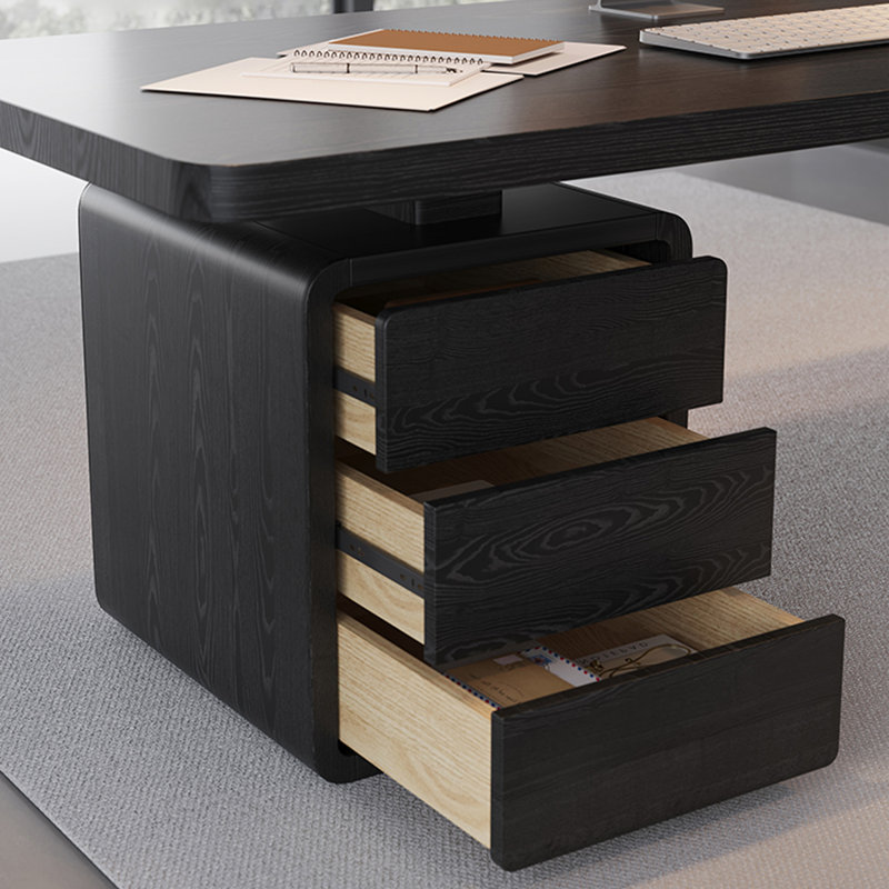 Bureau rectangulaire noir en bois massif + fer avec 3 tiroirs, H 29,53 po x l 62,99 po x P 31,5 po