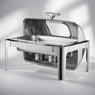 4Qt Rectangle Roll Top Chafing Dish Set with 2 Half Size Pans, Stainless Steel, Ideal for Buffets and Events
