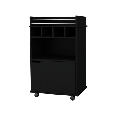 Stylish 1-door Bar Cart With Built-in Wine Holders In Black For Entertaining Spacious Shelving