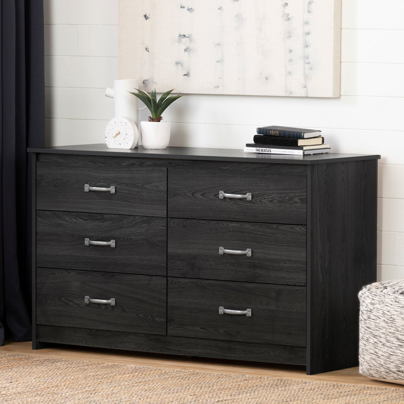 Commode 6 tiroirs Tassio, Chêne gris